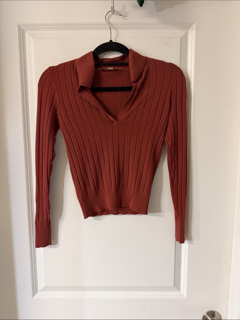 LOFT Ribbed Long Sleeve Collared Sweater - Rust